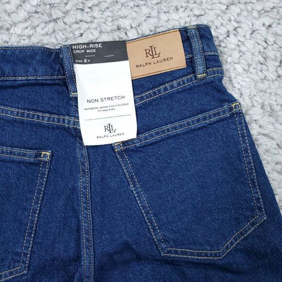 Lauren Ralph Lauren Ombre High Rise Wide Leg Crop Jeans Size 2P Petite Blue Y2K - Picture 5 of 13